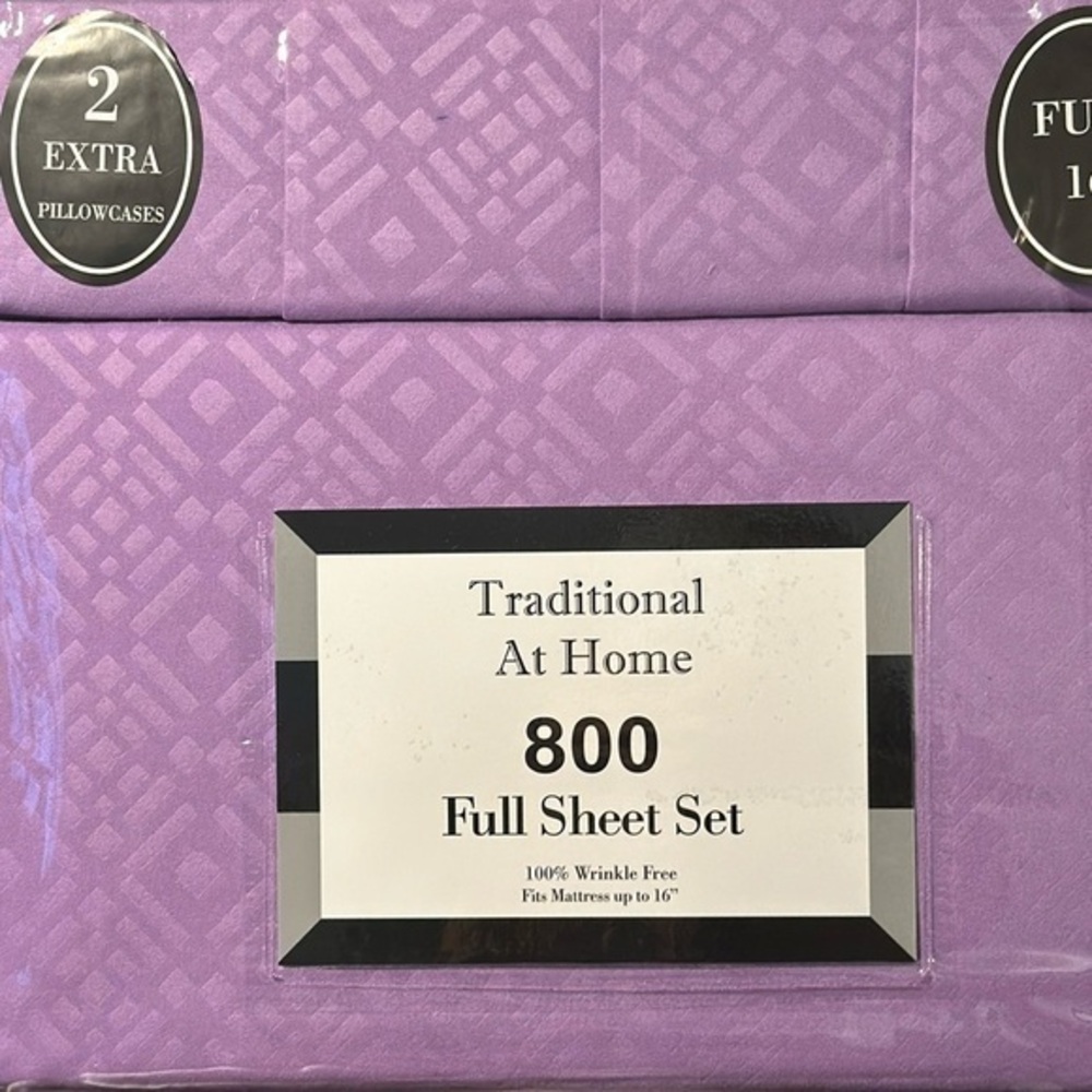 Traditional At Home 6pc Full Sheet Set purple Magenta Diamond embossed